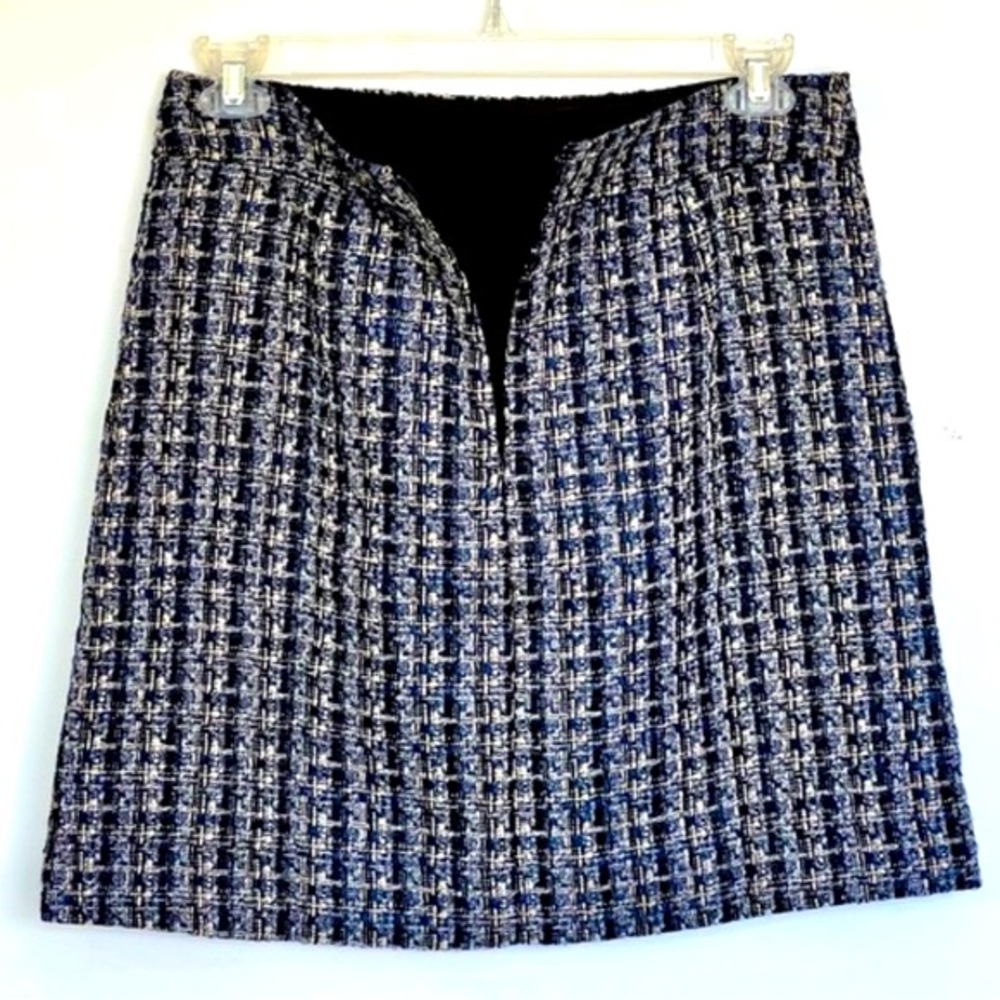 J. CREW Tweed Mini Skirt 12 Boucle Blue Black Preppy Classic Quiet Luxury NWT - Picture 10 of 16